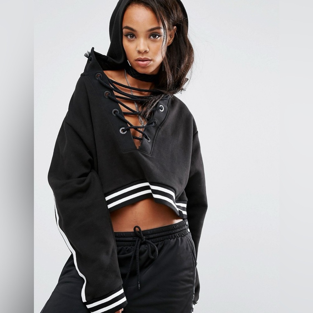 Fenty X Puma By Rihanna Lace Up Cropped Hoodie RISING SUN LACING SWEATSHIRT